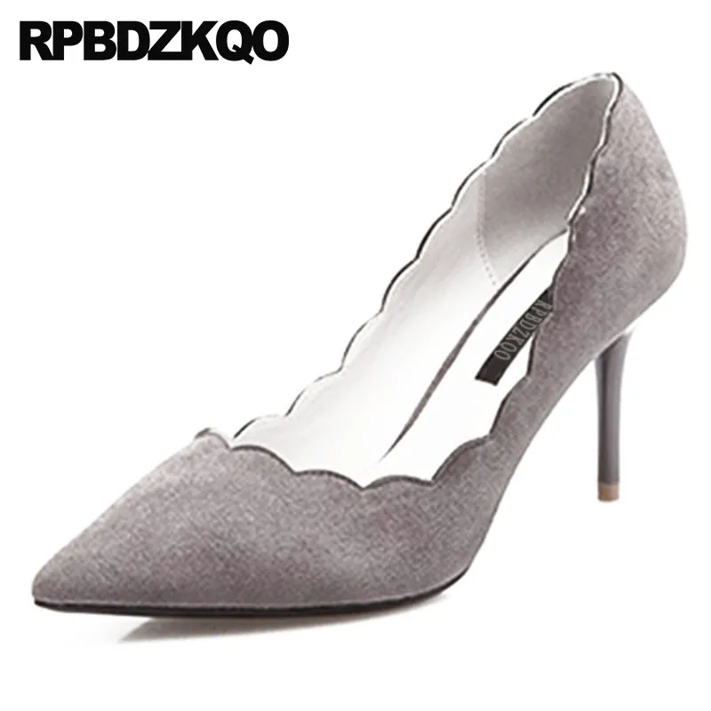 

Green Shoes For Women Pumps Thin Unique Suede Gray Fashion Pointed Toe Size 4 34 3 Inch High Heels 2018 Prom 8cm Party Stiletto