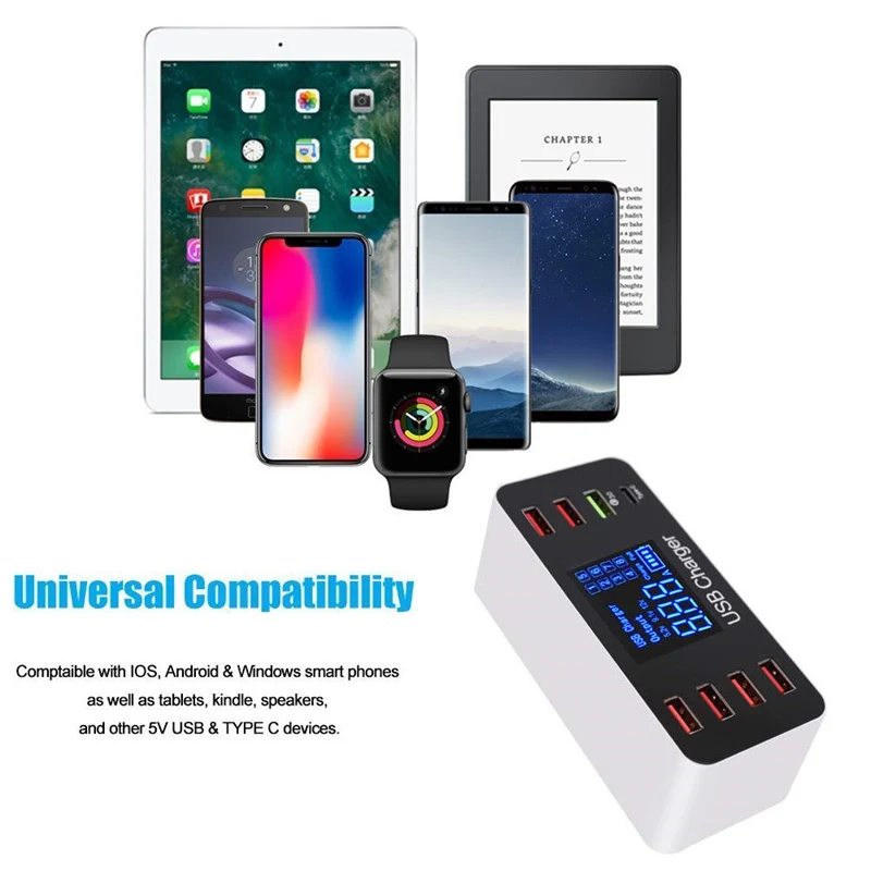Quick Charge 3.0 Smart 8 Ports USB Charger Station LED Display Fast Charging Power Adapter Desktop Strip USB Phone Charging HUB (7)
