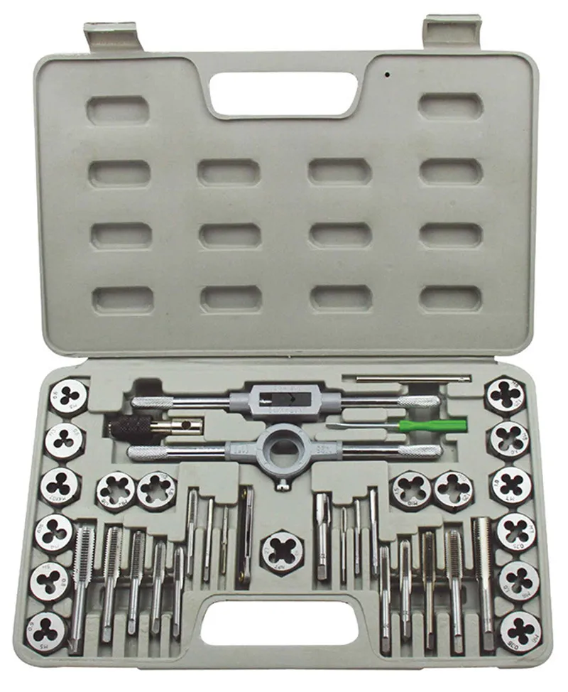 

40Pcs Tap and Die Set Wrench M3~M12 Screw Thread Metric Plugs Hand Screw Taps Hand Threading Drill Tool Kit Machinist Automobile