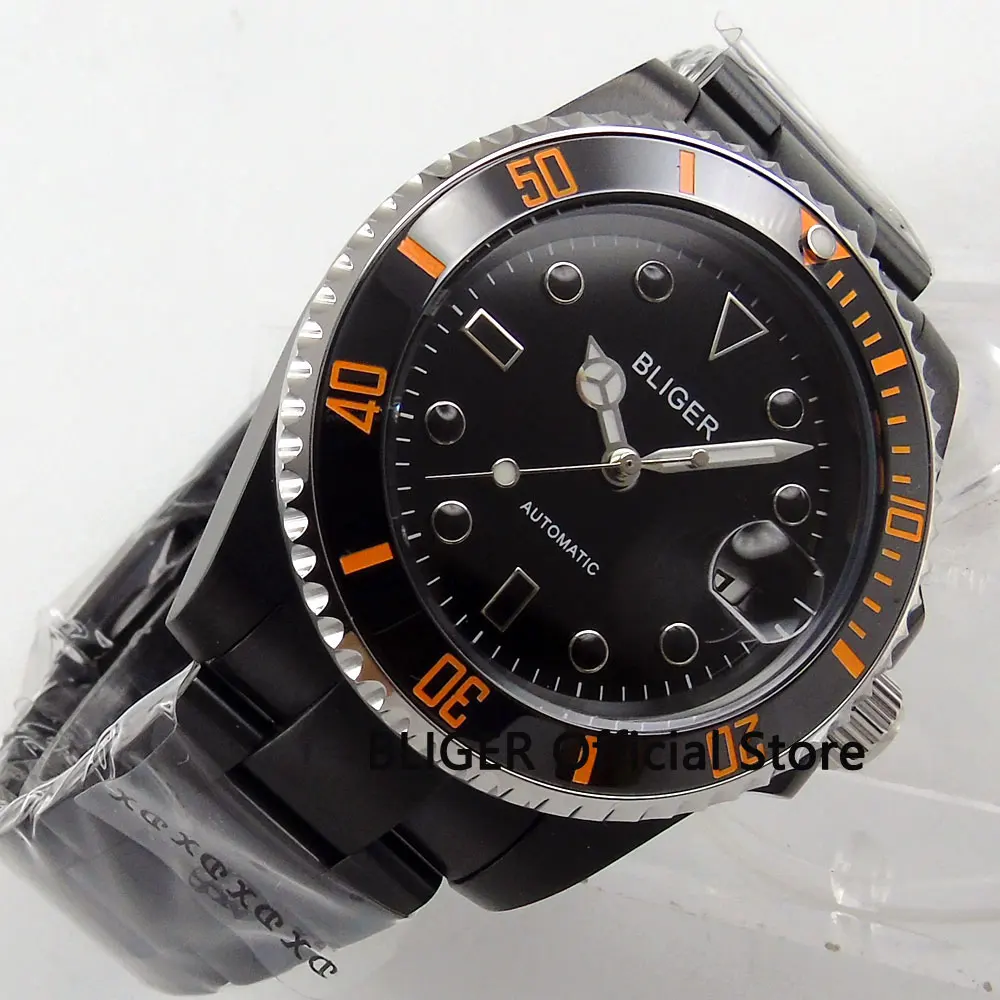 High quallity BLIGER 43mm sapphire glass black dial ceramic bezel date