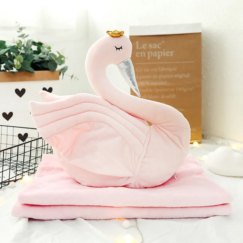 

50x50cm Plush Cartoon Swan Creative Animals Shape Soft Stuffed Pillow Blanket Car Back Cushion Sofa Decoration Baby Quilt Doll