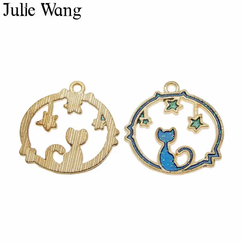 Julie Wang 4 шт. эмалированная Золотая основа в виде котенка для ожерелье с кулоном
