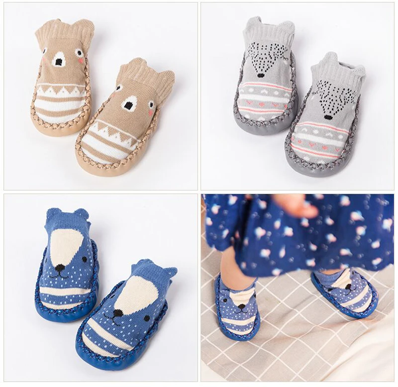 2019 модные детские носочки с резиновой подошвой носки для малышей новорожденных осень-зима детей носки-тапочки противоскользящая обувь