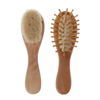 

2Pcs Newborn Wooden Brush Comb Baby Boy Girl Soft Hair Brush Head Massager
