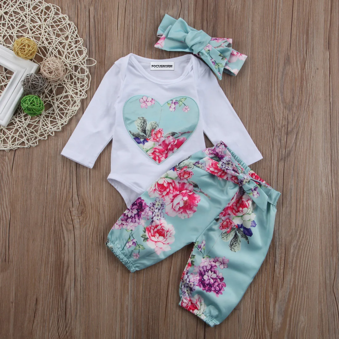 

3pcs Girls Clothes Floral Long Sleeve Cotton Soft Romper + Pants + Headband Toddler Girl Clothes Newborn Toddler Girl Clothes