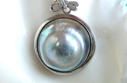 

Free shipping@@@@@ Genuine 25mm round gray southsea mabe pearls pearls pendant 925s b574
