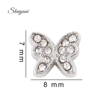 

F487 Enamel Silver Plated Crystal Butterfly Floating Charms For Glass Living Locket 7*8mm