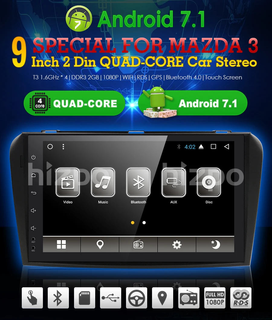 Excellent 9 "Android 7.1 Quad Core Car AutoRadio Multimedia Player For Mazda 3 2004-2009 2GB RAM+16GB ROM GPS Navigation Head Unit 4G WIFI 1