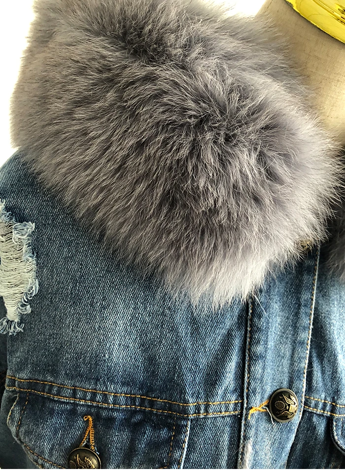 Women Denim Jacket With Fur hood Women Autumn Winter Denim Jacket Warm Upset Jacket Vintage Long Sleeve Loose Jeans Coat Outwear