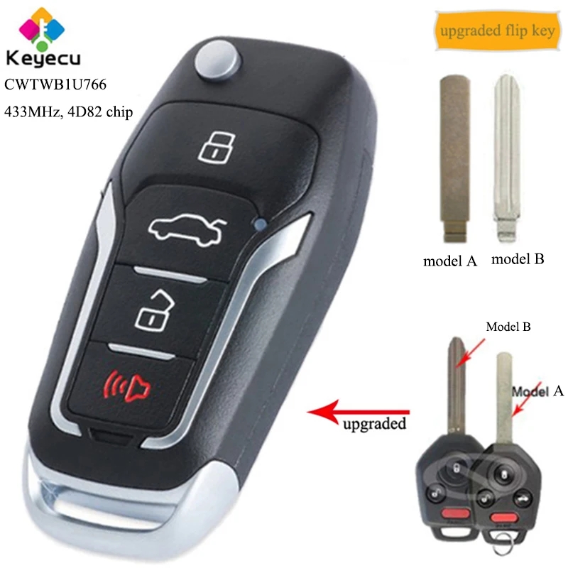 

KEYECU Upgraded Flip Remote Car Key With 4 Button 433MHz 4D82 Chip - FOB for Subaru Forester Impreza 2012-2017 FCC: CWTWB1U766