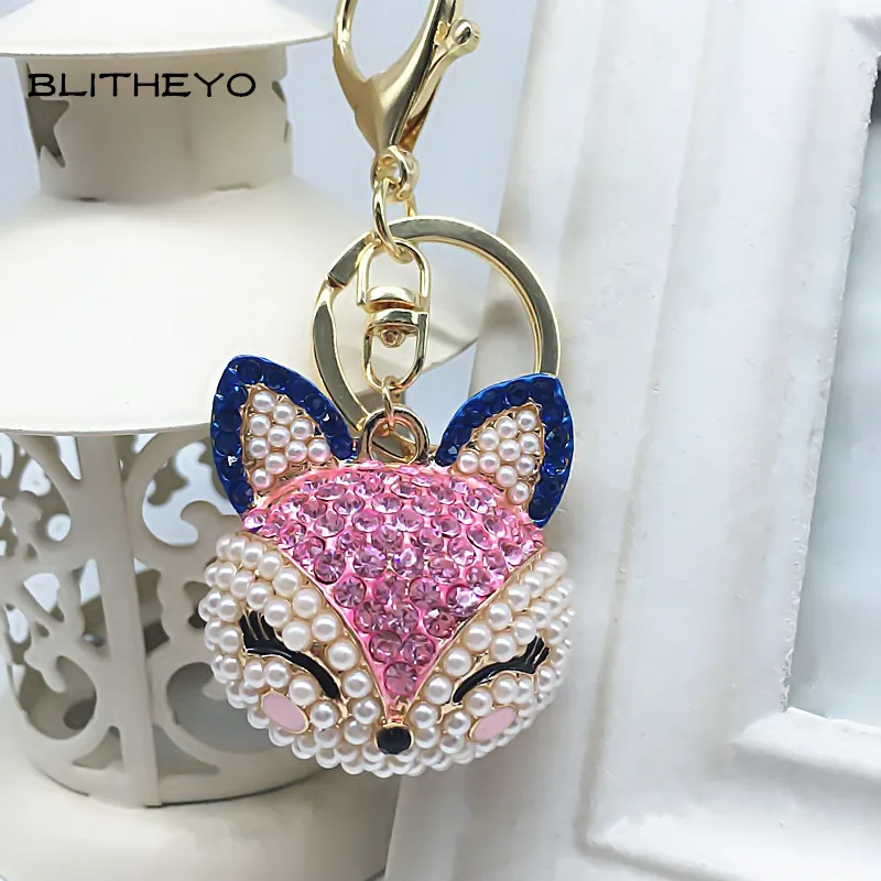 BLITHEYCar Keychain Fox Ball with Artificial Inlay Pearl Rhinestone Key Chain gifts Women Handbag Ring Delicate | Украшения и