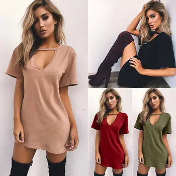 

Sexy Women Choker Solid V Neck Long Top T-shirt Ladies Casual Party Jumpsuit Playsuit
