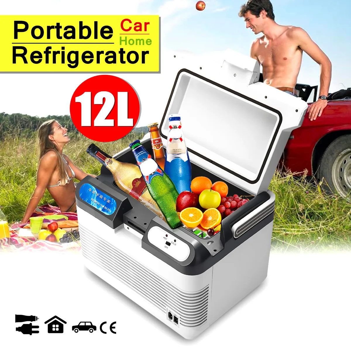 

12L 60W Portable Mini Refrigerator Car Camping Home Fridge Cooler/Warmer 12V/240V With 2 Charging Methods Portable Handle