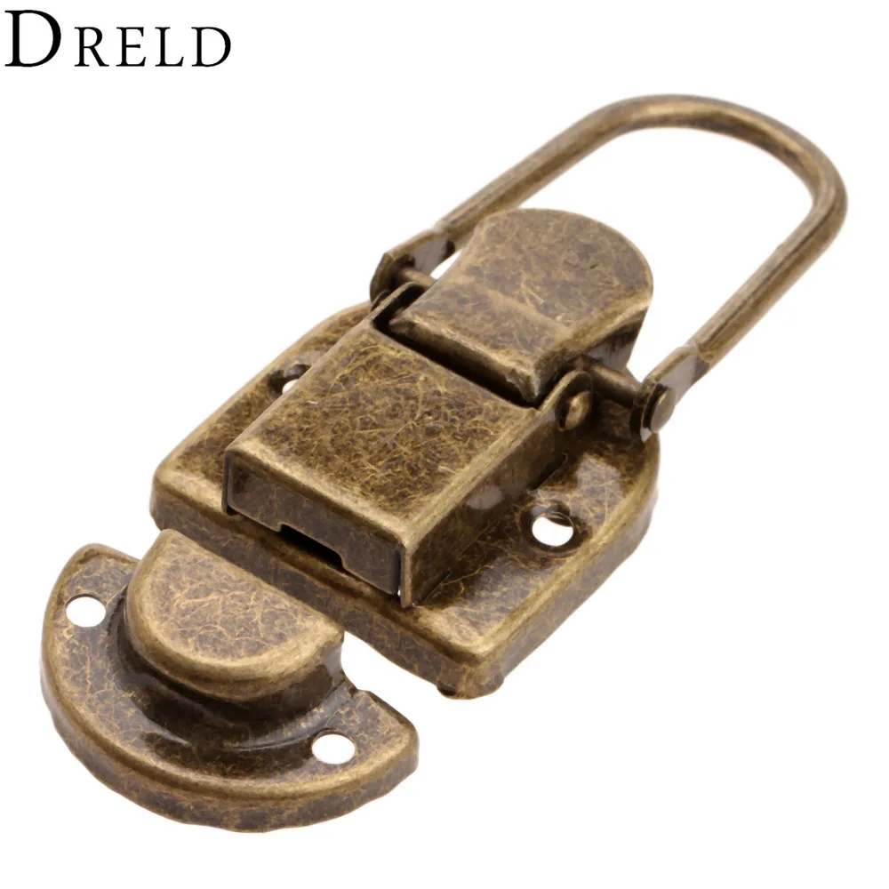 DRELD 1Pc 60x34mm Antique Brass Drawer Latches Iron Latch Decorative Jewelry Gift Wine Wooden