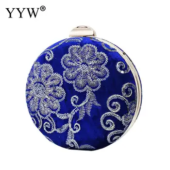 

Velour Embroider Floral Decoration Evening Bag Ladies Flower Wedding Circular Women Clutches Female Pink Blue Clutch Purse