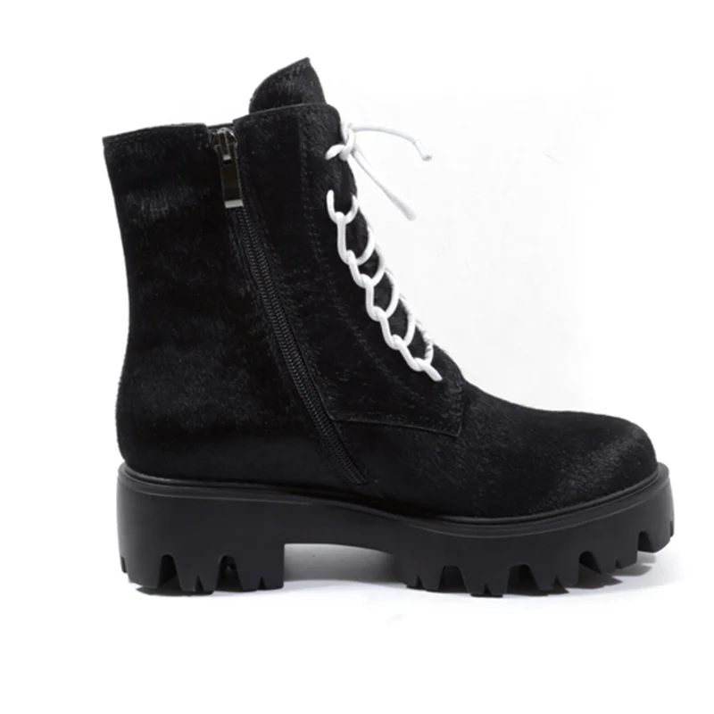 RQFF/брендовые зимние ботинки «Мартенс», женская обувь из конского волоса, ботильоны на высоком каблуке, шерстяные модные качественные меховые обувь в стиле ретро, женская обувь, размеры 34-43