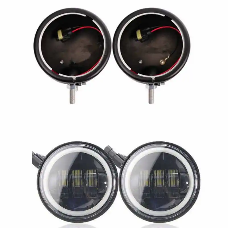 4.5 in LED Auxiliary Fog Passing Lights With Housing Bucket & Brackets For Harley le3d