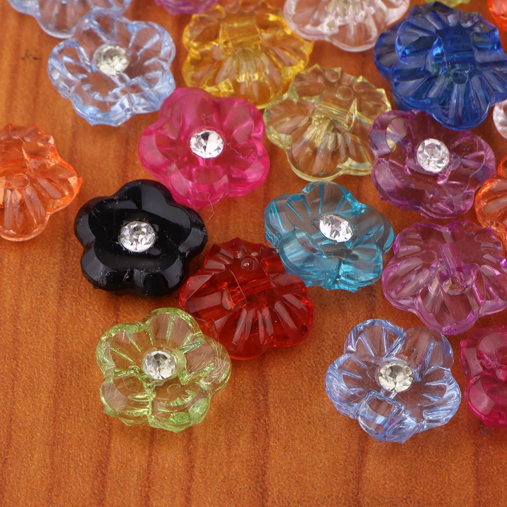 Pack of 50 Resin Flower-shapes Rhinestone Buttons Crafts Embellishments