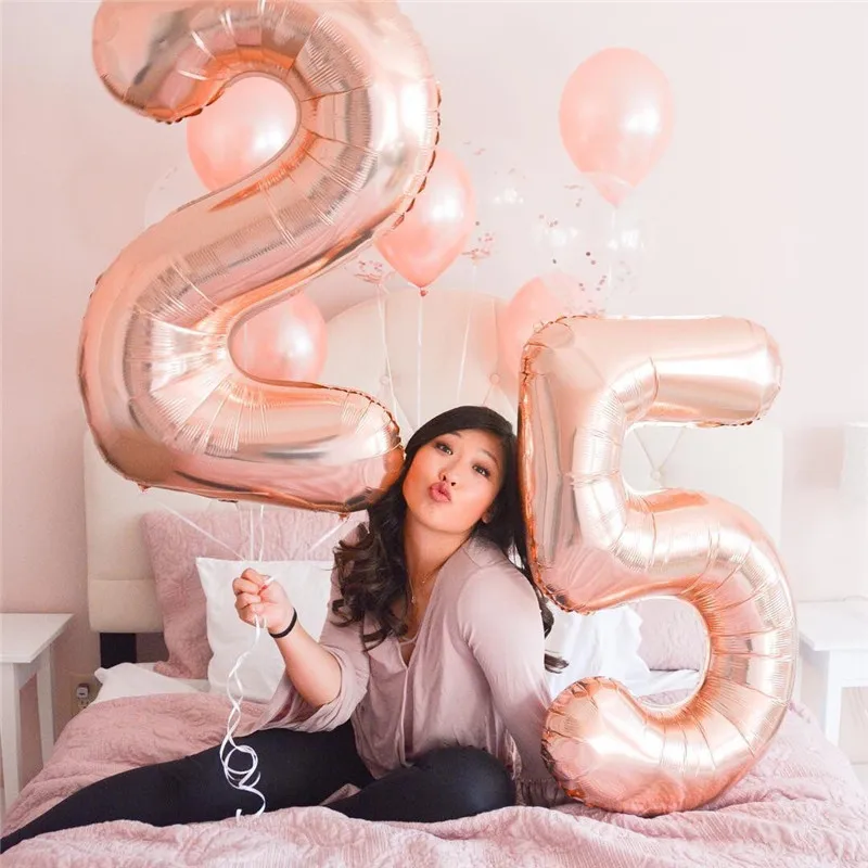 

40inch Rose Gold Silver Gradient Number Foil Balloons Birthday Party Wedding Decorations Figure Balloon Party Supplies Globos