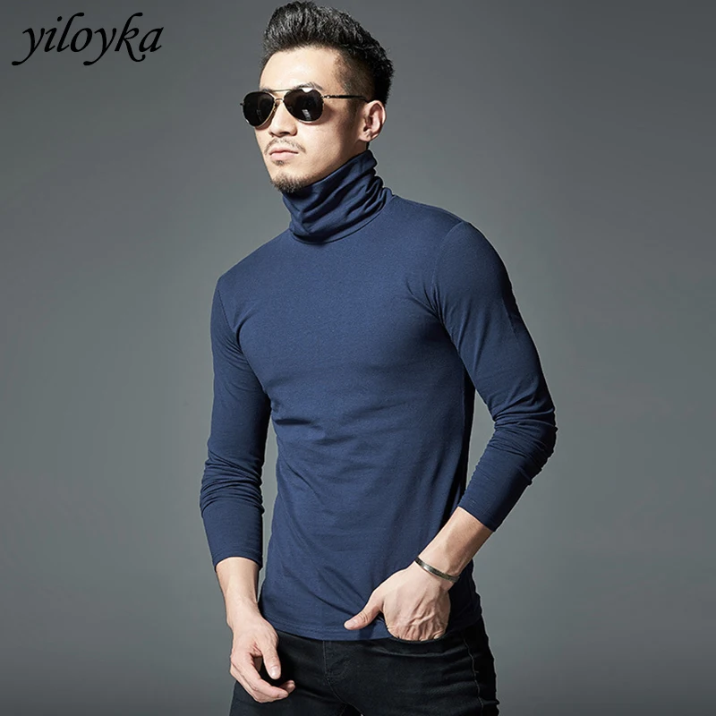 

New Autumn tshirt Turtleneck Men T-Shirt Casual Long Sleeve T Shirt Men Fashion Fitness Tight Tee Shirt Half Turtleneck Men Tops