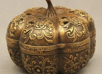 

3"Chinese Folk Bronze Feng Shui Lucky Flower Pumpkin Incense Burner Censer