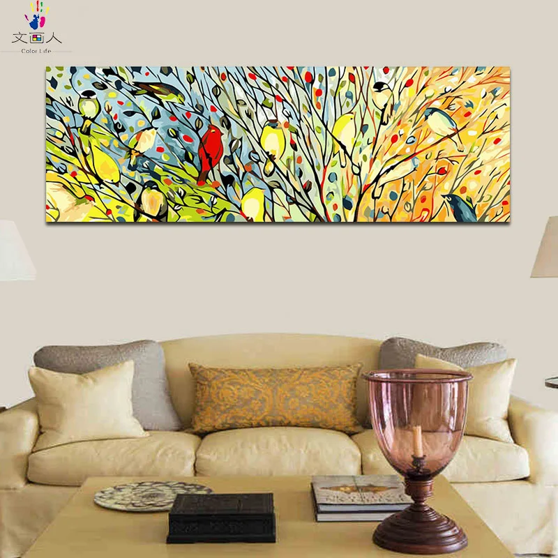 

Habitat digital Paint By Numbers with kits Forest Branch Birds Magpies wall Pictures for living room modular painting Hoom Decor