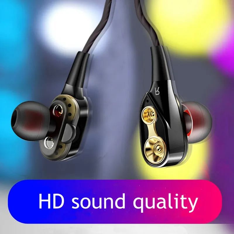 

Double Moving Circle In-ear Headset Earbuds With Microphone For Xiaomi iphone huawei OPPO MP3 PC 6D Stereo Earhook Headphone