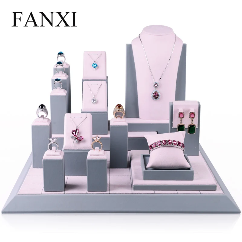 

FANXI Fashionable Pink Color Surper Fiber Material Jewelry Set Rack for Displaying Jewelry Exhibition