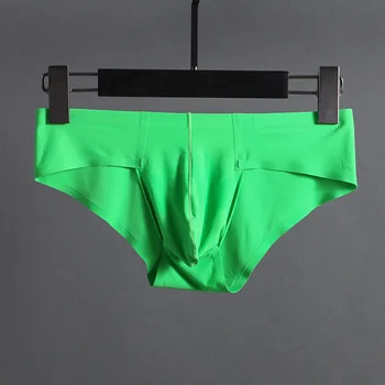 

New Mens Underwear Briefs Seamless Breathable Low Waist Sexy Ice Silk One-piece Mens Underpants Comfortable Solid Color