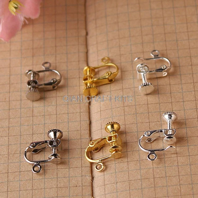 80pcs premium Adjustable brass Screwback Clip On Earrings silver