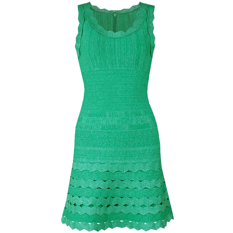 Summer Sleeveless Dress Green Yellow Chic Mini Dresses Casual O Neck