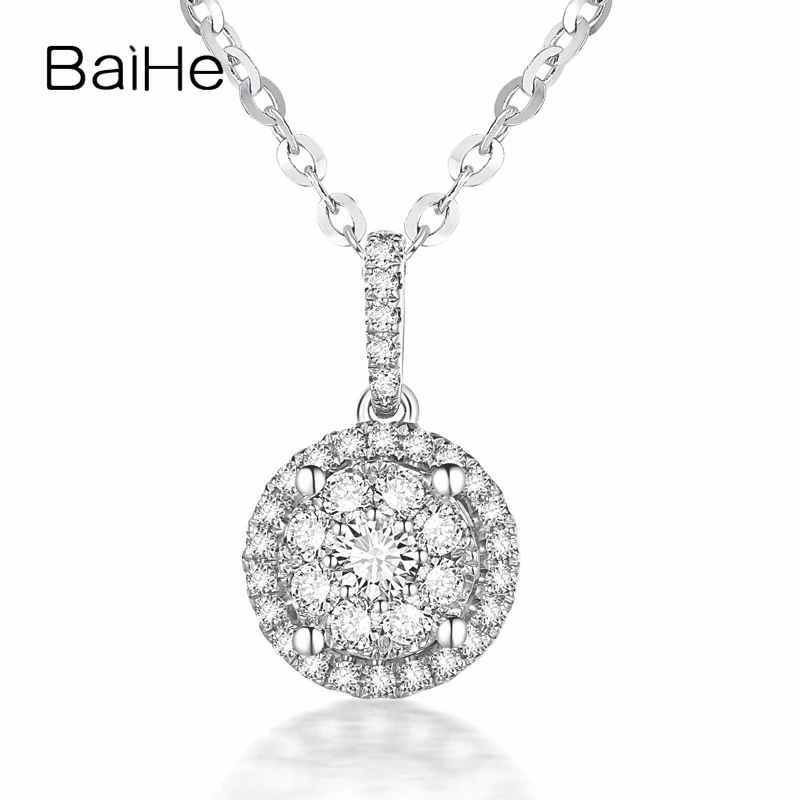 BAIHE, 18 К, белое золото, натуральный бриллиант, Подвеска для женщин, ювелирное изделие, ширина 9,2 мм, Женский юбилей, День Святого Валентина, День рождения