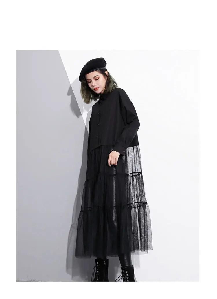 [XITAO] Осень, корейская мода, новое женское платье с отложным воротником и длинными рукавами, женское однотонное Повседневное платье до середины икры GWY2437