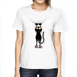 KOPKTEER 2019 женская модная летняя черная кошка дизайн короткий рукав Повседневная Harajuku одежда белые футболки женские футболки