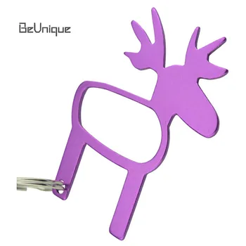 

Anodized Aluminum alloy Elk shaped key chain bottle opener Beer Can Opener Multi-function outdoor keyring Pendant Custom logo