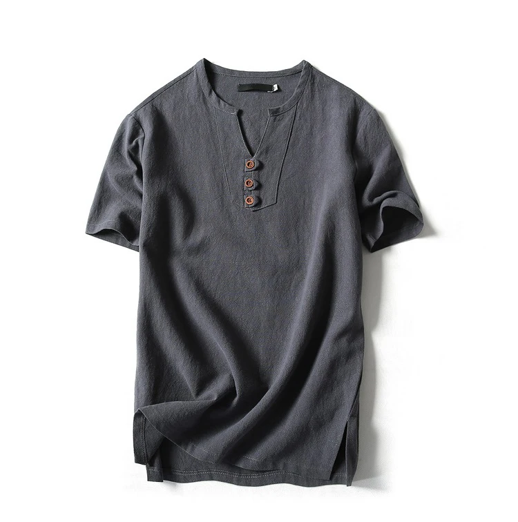 Summer Men V-neck Cotton T-Shirts