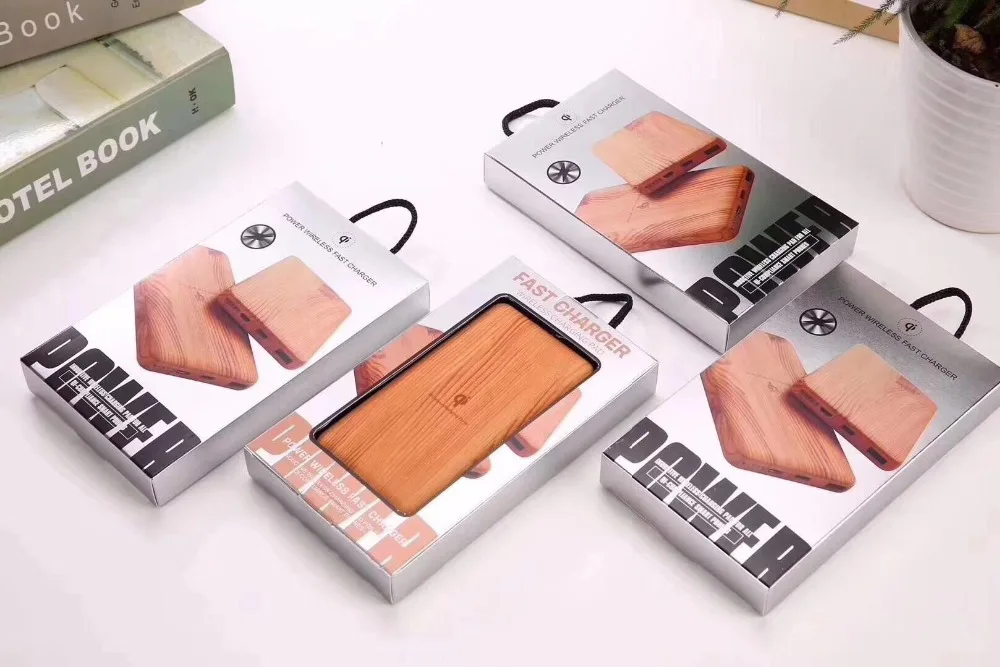 

New QI Wireless Charger Power Bank 10000mah Wood Texture External Battery Powerbank for iphone X 8 Plus Samsung Galaxy S9 S8