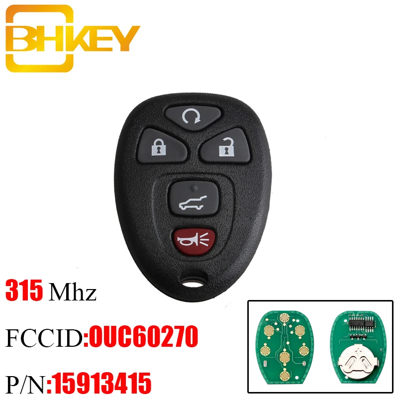 Bhkey 5 кнопки дистанционного ключа для GMC Acadia Savana Сьерра-Yukon XL 1500 2007 2008 2009 2010 2011 2012 2013 для ouc.exe 159134155