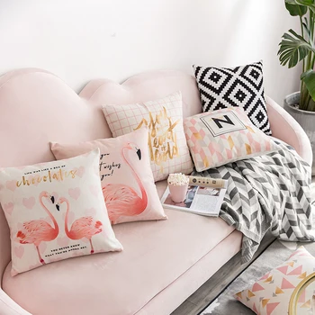 

Pink Flamingo Cushion Cover Home Decorative Pillow Case Nordic Style Geometric English Letter 45x45cm Zip Open Girls Room Decor