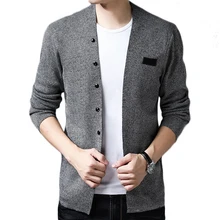 Мужской Однотонный свитер кардиган средней длины мужской повседневный весенне-осенний однотонный кардиган свитер