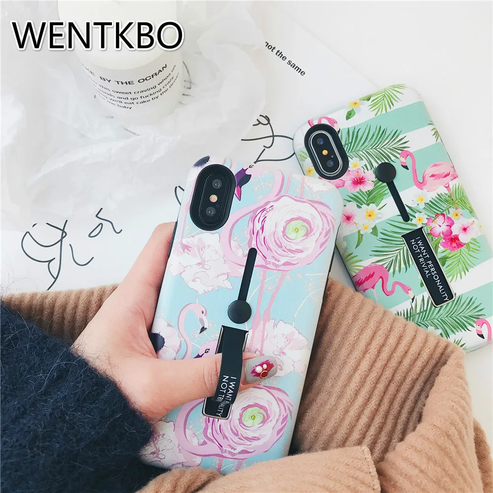 Hide Ring Stand Holder Case for Apple IPhone X XS MAX XR Fashion Flower Flamingo Silicone Phone Cases Iphone 6 6s 7 8 Plus |