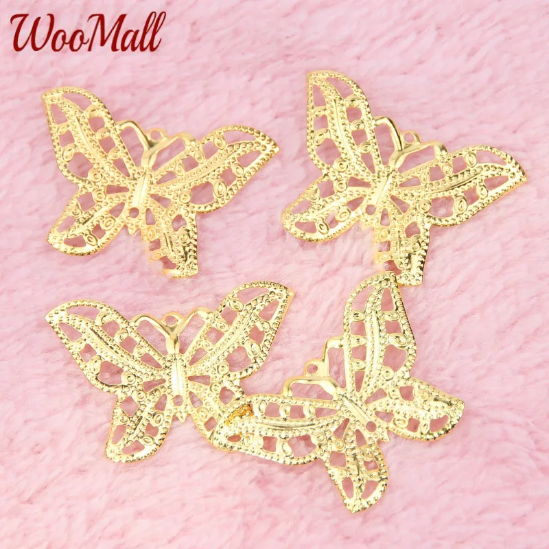 

Gold Butterfly Filigree Wraps 50Pcs Connectors Metal Crafts 32x23mm For Jewelry Making DIY Accessories Charm Pendant