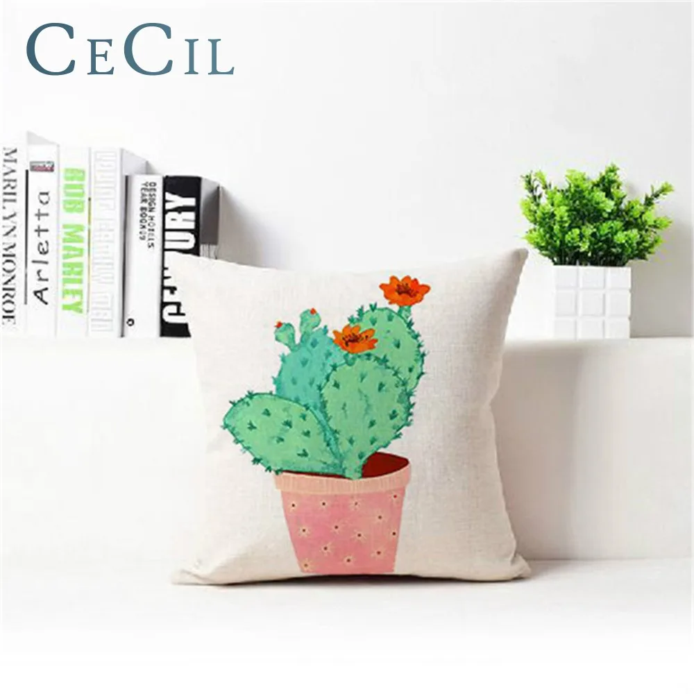 

Tropical Cactus Linen Printing Sofa Decoration Pillow Cover Cactus Pillow Waist Pillow Case Home Office Decorative Pillow Cover