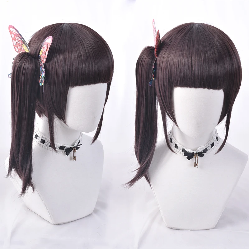 Anime Demon Slayer Kimetsu no Yaiba Tsuyuri Kanawo Tsuyuri Kanao Cosplay Costume Prop Wig headwear butterfly hair accessory