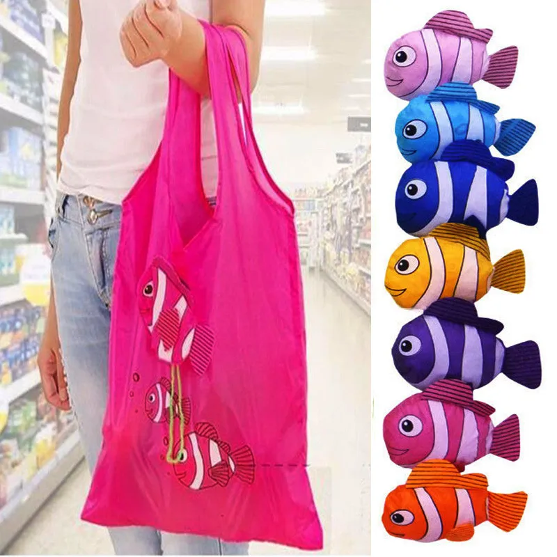 Hot Sale Reusable Eco Friendly Shopping Bags Cute Tropical Fish Foldable Tote Pouch Recycle Storage Handbags Free Shipping