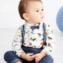 Коллекция года, комплекты одежды для маленьких мальчиков Детский костюм с динозавром, модный весенне-осенний комплект из 2 предметов для мальчиков рубашка с принтом+ комбинезон, 16420