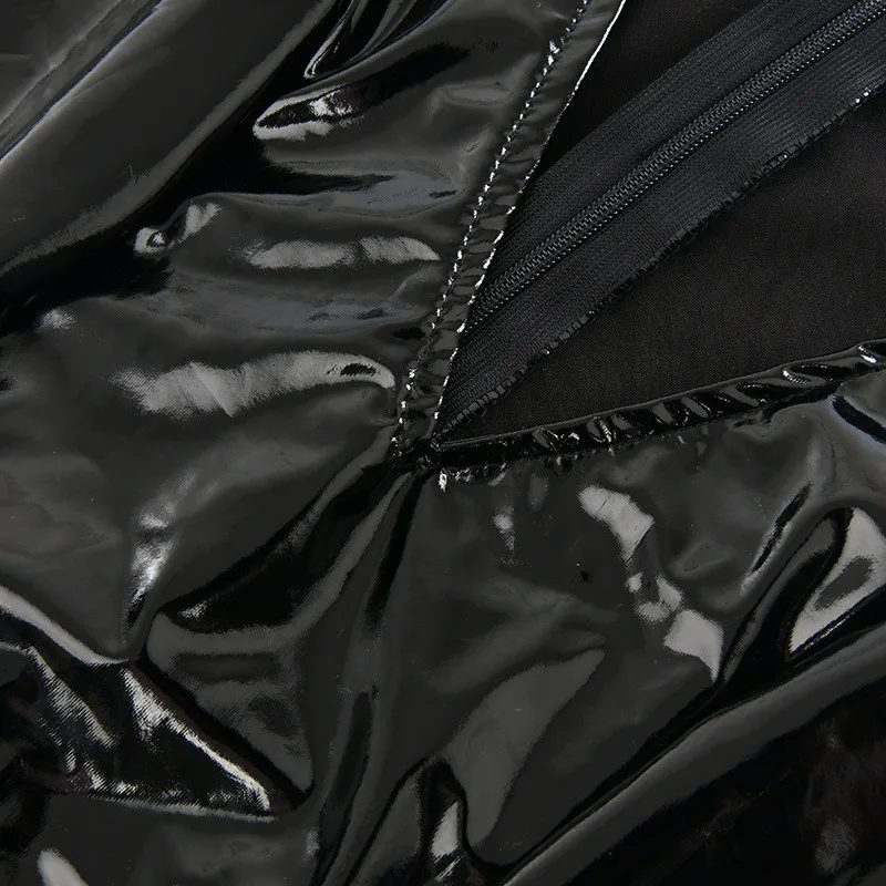 Женская сексуальная искусственная кожа глянцевый высокий купальник с вырезом Мода Глубокий V шеи спинки Комбинезоны Клубные вечерние