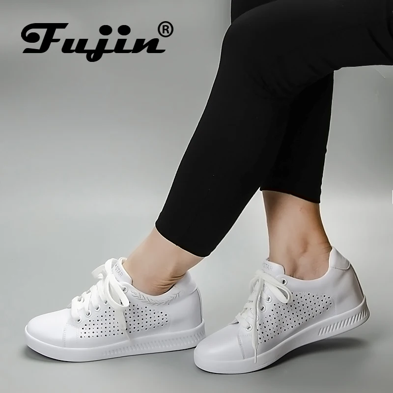 

Fujin New Fashion Summer Women Wedges Lady Casual Mesh Breathable Shoes Lace Up Platform White High Heels Shoes