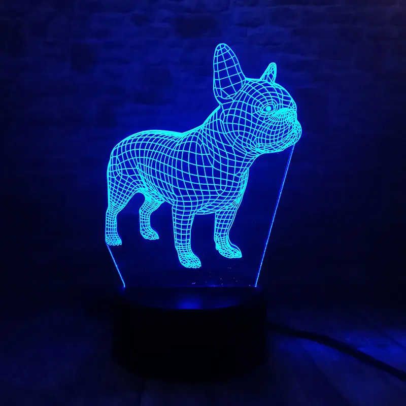 

3D Illusion LED Nightlight Luminous Colorful Flashing Light Glow in the Dark Night Desk Lamp french bulldog Figure Model Toys