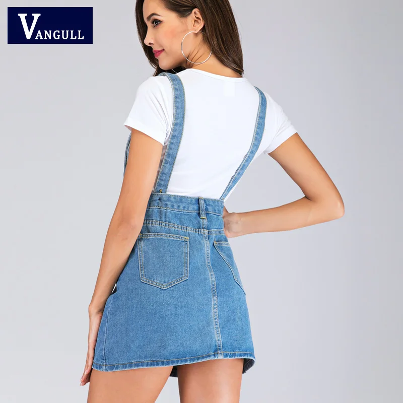 Vangull 2019 Летняя женская джинсовая юбка с высокой талией на подтяжках регулируемый